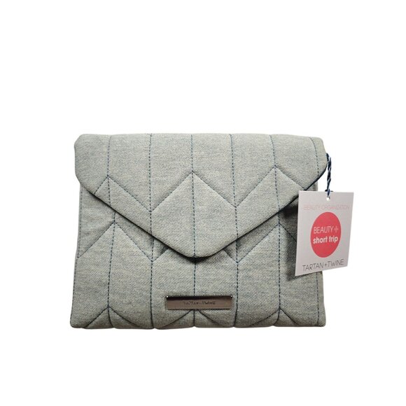 Tartan + Twine Denim Chevron Quilted Beauty Travel Organizer Makeup Bag NEW - Picture 1 of 7